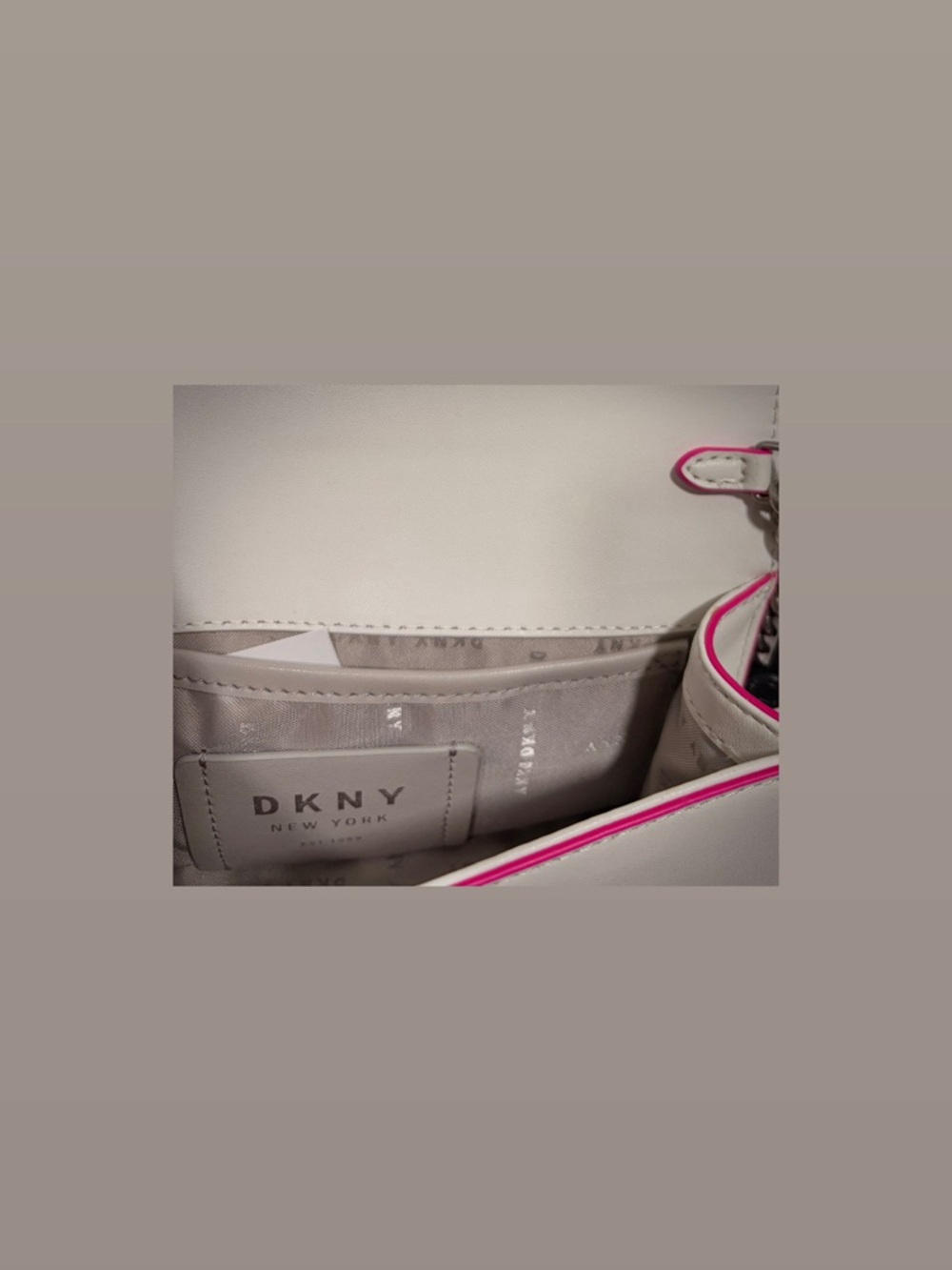DKNY White Crossbody with Pink Edge Trim - Picture 2 of 3
